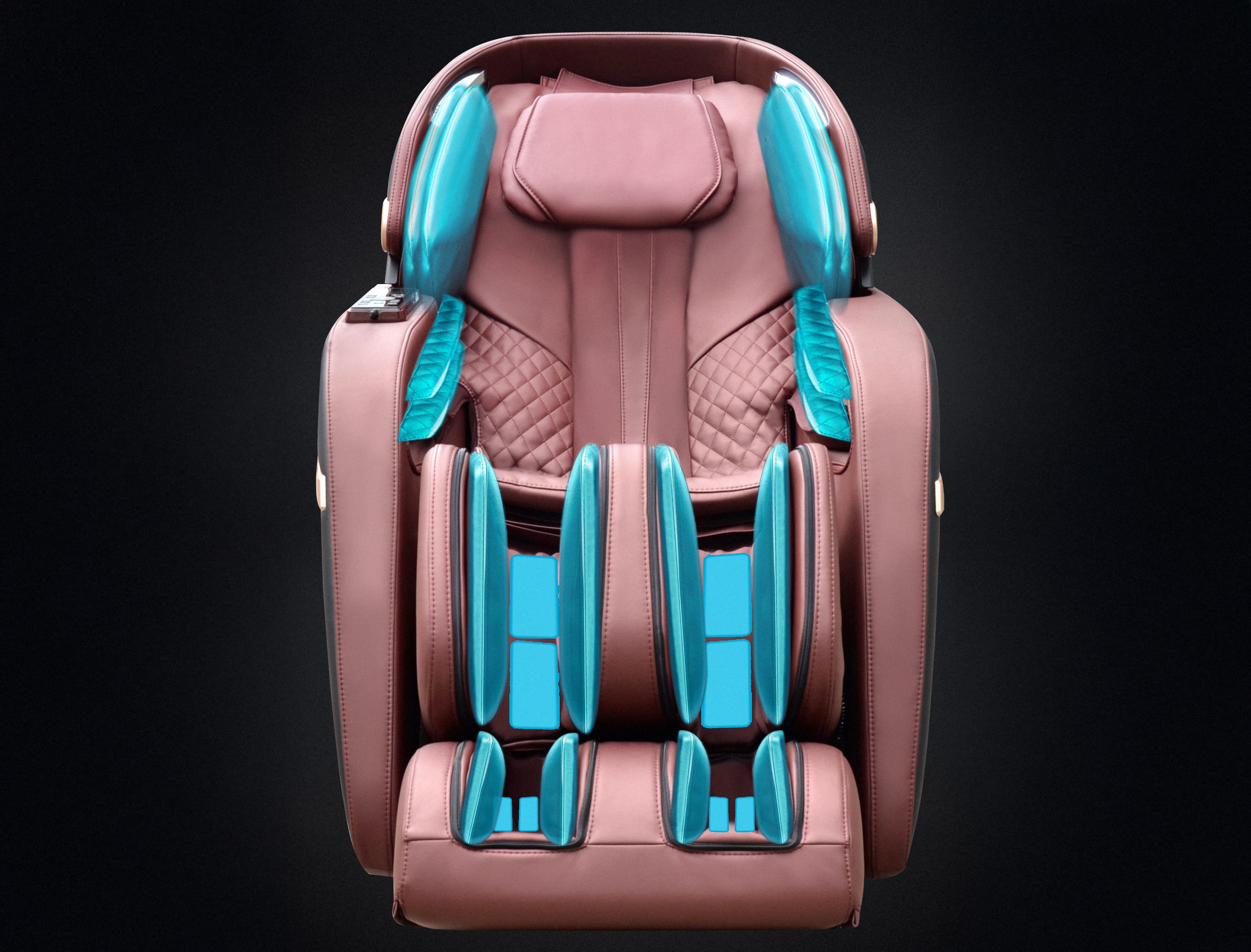 Der Sessel bietet Ihnen eine vollständige Druckmassage mit Luftkissen (Schultern, Rücken, Sitz, Arme, Beine).